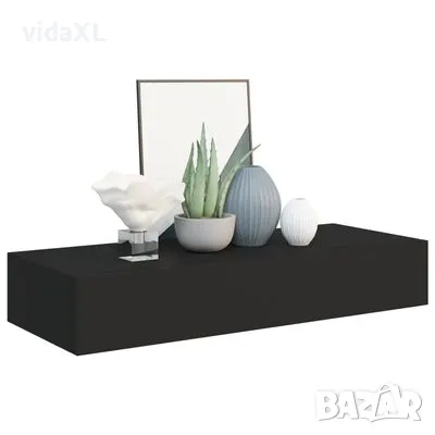 vidaXL Стенен рафт с чекмедже, черен, 60x23,5x10 см, МДФ（SKU:330257）, снимка 2 - Други - 49515938