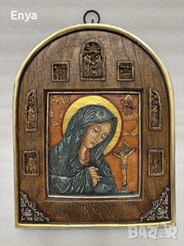 Ръчно рисувана икона на Света Богородица Долороса с миниатюри