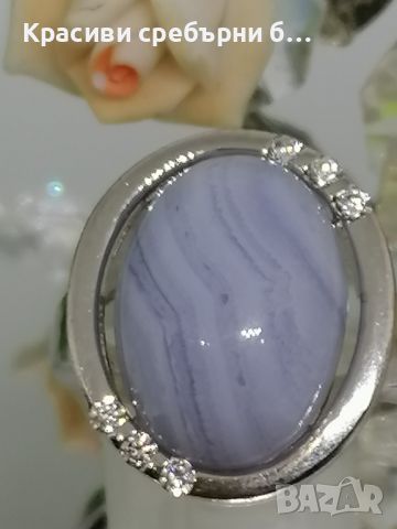 Масивен родиран сребърен пръстен с дантелен ахат , снимка 1