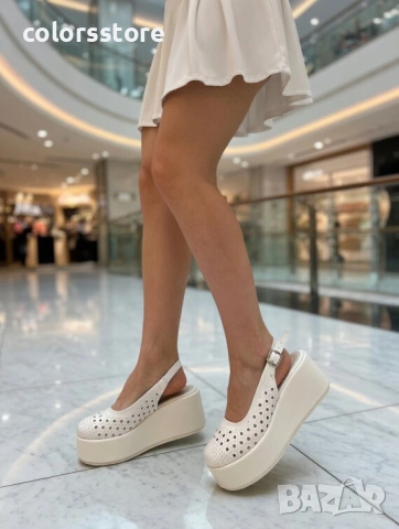 Сандали на платформа - бяла кожа - HZK99 