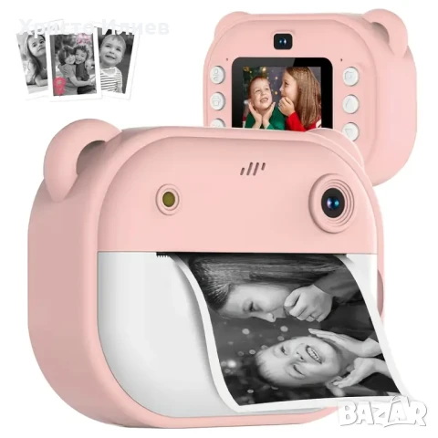 Детски фотоапарат с принтер за незабавен печат Фотопринтер Син Розов, снимка 2 - Фотоапарати - 51296748