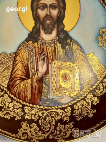 Руска порцеланова декоративна чиния Исус Христос с позлата , снимка 4 - Декорация за дома - 45383317