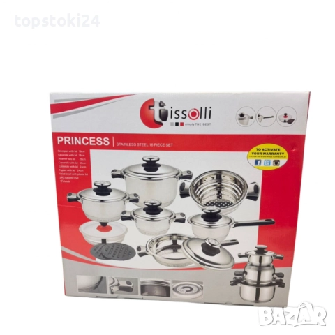 Комплект съдове за готвене Tissolli 16 Pc Princess, снимка 4 - Прибори за хранене, готвене и сервиране - 52591391