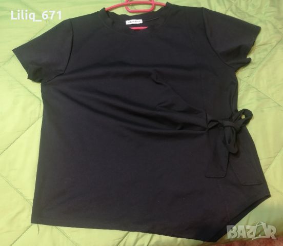 Черна блузка с панделка, снимка 2 - Тениски - 45864853