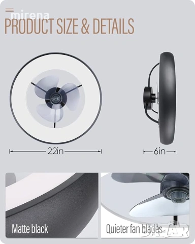 Таванен вентилатор LED лед лампа полилей осветление дистанционно н237, снимка 2 - Лампи за таван - 53844897