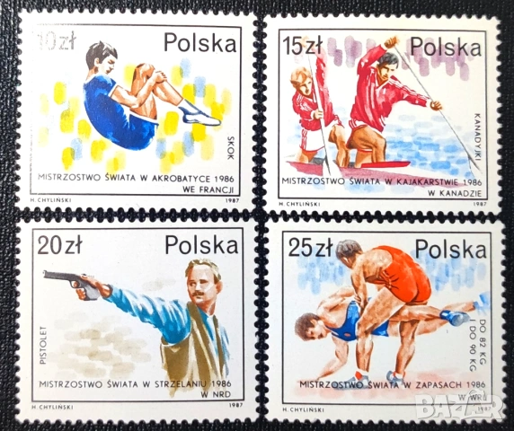 Полша, 1987 г. - лот марки на тема животни, изкуство, личности, папа, спорт, снимка 4 - Филателия - 53374216