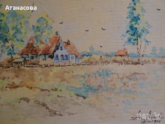 АТАНАС ЛОЛОВ картина "Пейзаж" акварел 1955 г #1, снимка 3 - Картини - 54285607
