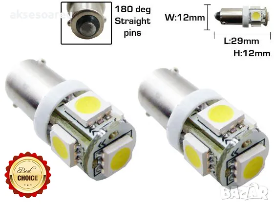 Габаритни диодни крушки /габарити/ Ba9s 24v с 5 Smd Led ксеноново бели диода 24 волта за камион, снимка 5 - Аксесоари и консумативи - 7176884