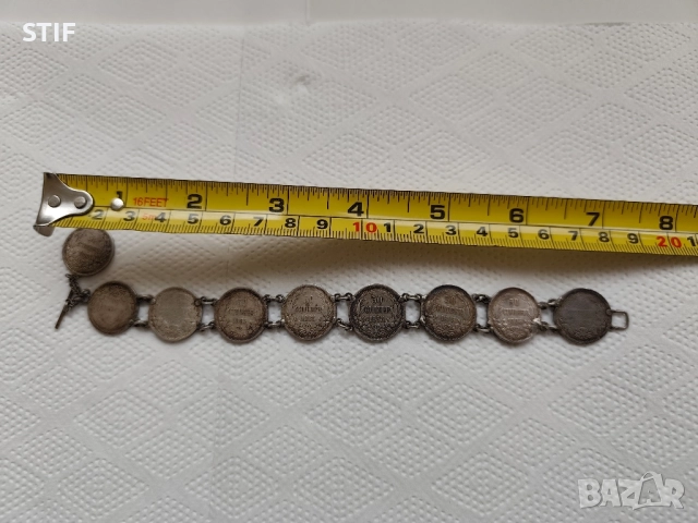 Стара сребърна гривна от монети, снимка 9 - Антикварни и старинни предмети - 52467394
