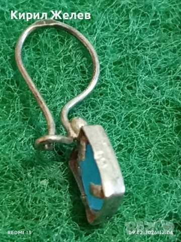 Винтидж сребърни обеци с инкростация на камък КОТЕШКО ОКО ювелирна изработка 40082, снимка 4 - Обеци - 53412030