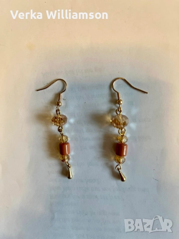 Кафяв комплект колие с обици от турманиеви мъниста модел 92, снимка 2 - Бижутерийни комплекти - 52514990