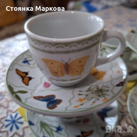 Порцеланов сервиз за късо кафе с пеперуди, снимка 7 - Сервизи - 53896511