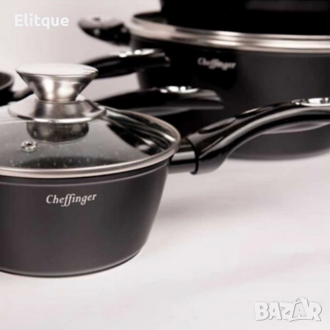 Комплект съдове за готвене Cheffinger от лят алуминий с мраморно покритие – 10 части, снимка 6 - Други - 53427460