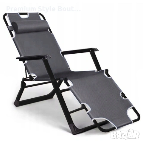 Сгъваем градински шезлонг с мека ватирана възглавница, регулируема облегалка и метална рамка, снимка 8 - Градински мебели, декорация  - 53891586