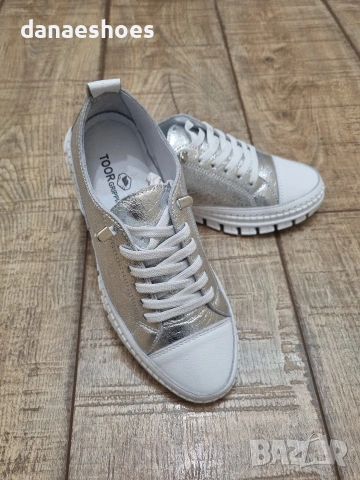 Дамски кецове от естествена кожа в сребристо , снимка 2 - Дамски ежедневни обувки - 53890481