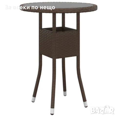 Градинска маса, Ø60x75 см, закалено стъкло и полиратан, кафява Код P454