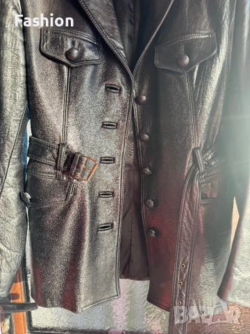 Кожено яке с колан, снимка 3 - Якета - 52814460