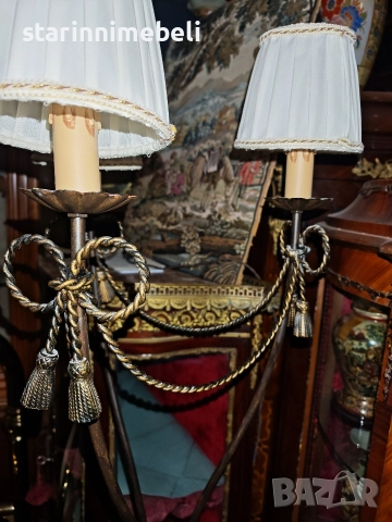 Антикварен лампион с бронзова плетеница, три светлини 180см, снимка 10 - Лампиони - 52917170