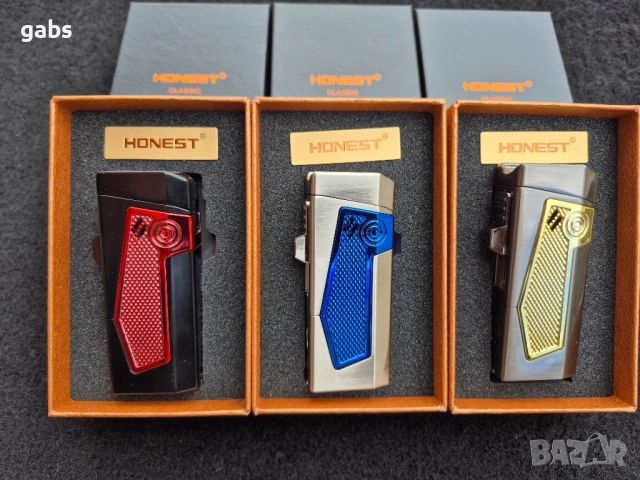 Луксозна запалка за пури HONEST с подарък резачка,три цвята, снимка 2 - Запалки - 52204255