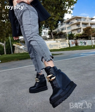 Боти на платформа - черна кожа, снимка 2 - Дамски боти - 52162863