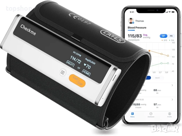 Нов апарат за кръвно налягане с приложение за телефон Checkme с екран и Bluetooth, безжичен голям...
