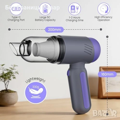 нова безжична Ръчна мини прахосмукачка и духалка 15000Pa за кола дом, снимка 2 - Прахосмукачки - 53877489