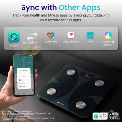 Etekcity Интелигентна цифрова везна с приложение и Bluetooth за телесно тегло, ИТМ, пепелявочерно, снимка 8 - Други - 46788954