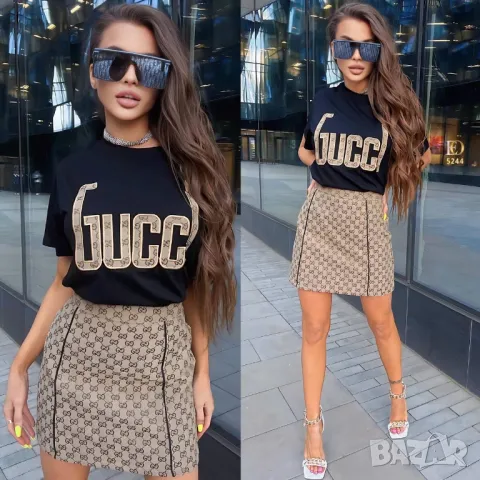 дамски комплекти тениска и пола gucci , снимка 2 - Комплекти - 46930434