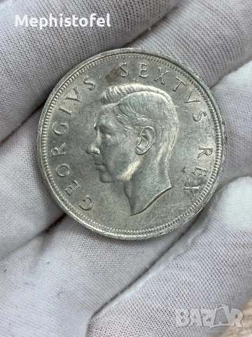 5 шилинга 1952 г, Южна Африка / Британска империя - голяма сребърна монета, снимка 2 - Нумизматика и бонистика - 53617075