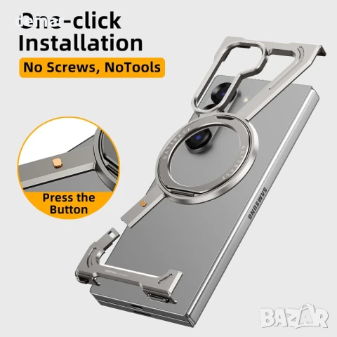 XAOVUIR калъф за Samsung Galaxy Z Fold 6 с магнитна въртяща се стойка, сребрист, снимка 3 - Калъфи, кейсове - 50595231