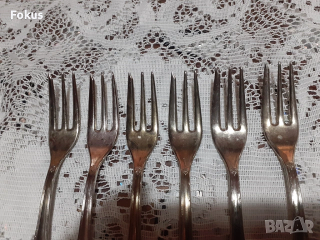 Стари антикварни посребрени прибори вилички 6 бр. маркирани, снимка 4 - Антикварни и старинни предмети - 53712096