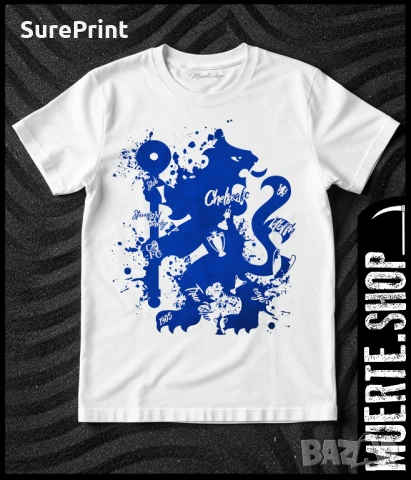Тениска CHELSEA BLUE LION със син футболен дизайн и лъвски символ.