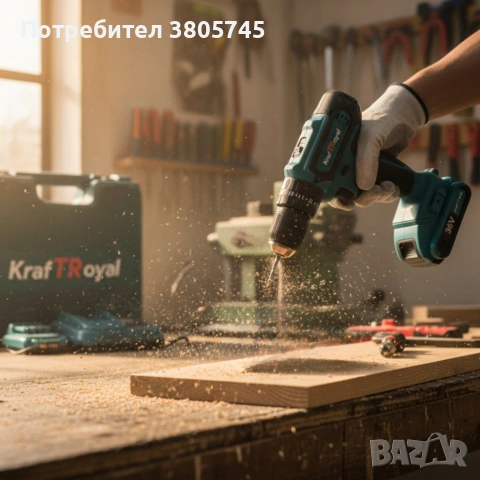 Aкумулаторен винтоверт Kraft Royal 36V с 2 батерии 8Ah, 24 части и куфар, снимка 2 - Винтоверти - 53354347