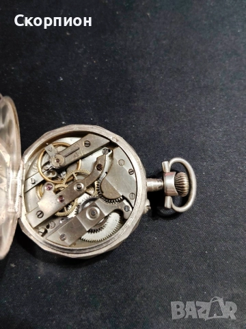 Швейцарски СРЕБЪРЕН джобен часовник 1925г.  - 10 РУБИНА ПРОМОЦИЯ, снимка 8 - Джобни - 48362081