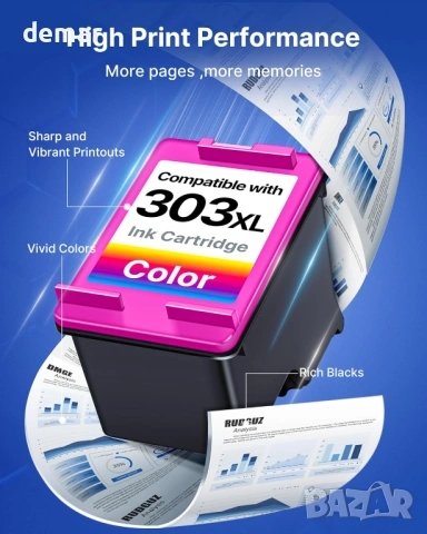 Мастилени касети 303XL, черна и цветна, за принтери HP, снимка 4 - Консумативи за принтери - 53402904