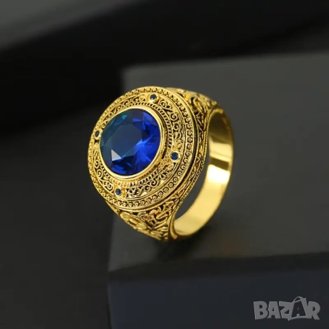 Пръстен в златен цвят, със сапфир, снимка 4 - Пръстени - 43487097
