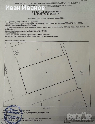 Продавам парцел сел.Царичино