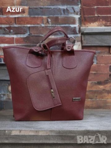 Дамска кожена чанта с аксесоар - портмоне, снимка 3 - Чанти - 45861019