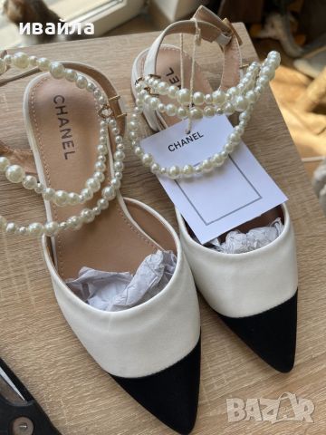 Обувки с перли бежови пантофки бели , снимка 2 - Дамски ежедневни обувки - 45508447