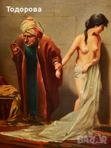 Картина масло-Rudolf Ernst/Търговец продава робиня на султан Baezit 2/, 20 000 €, снимка 9 - Картини - 52126926
