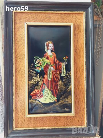 Прекрасна емайлова картина на Лимож (Limoge) перлен емайл