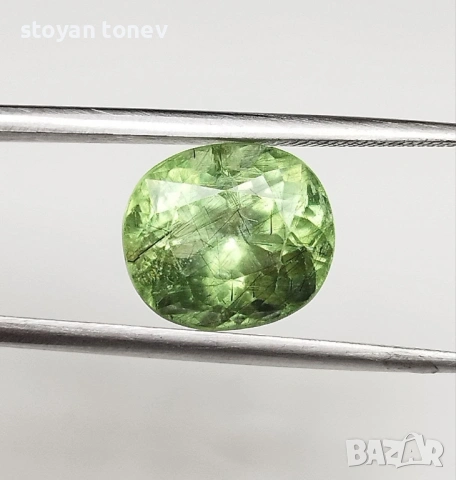 Уникален колекционерски камък – 4.50 карата натурален рутилен ябълково-зелен перидот от Пакистан!, снимка 9 - Други - 53774887