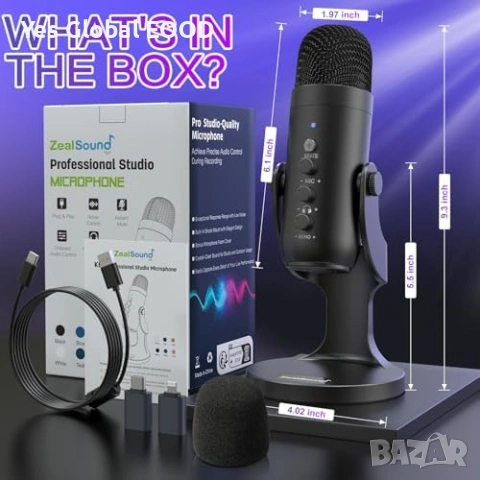 ZealSound USB микрофон за PC/PS5 Streaming, снимка 9 - Микрофони - 53443475