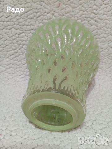 Пет броя зелени стъклени абажури. Стъкло за лампа. Чашка за полилей, снимка 5 - Полилеи - 45263954