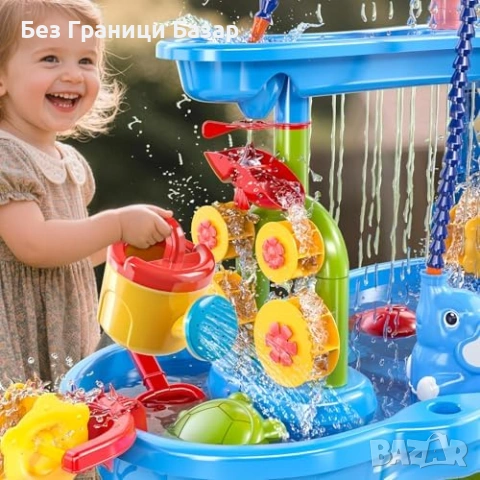 Нова Детска маса за пясък и вода 3 нива със слонче и 16 части аксесоари форми, снимка 6 - Образователни игри - 54059229