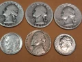 6 американски сребърни монети 5 цента, 10 цента, четвърт долар, снимка 3