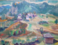 Вера Къдринова 1904 - 1986 Родопски къщи пейзаж маслени бои, снимка 2