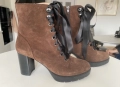 Дамски модерни кафяви обувки/боти с висок ток от естествена кожа 40 , снимка 7