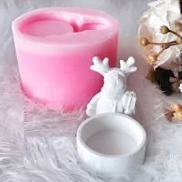 3D Елен с поставка за свещ свещник кашпа силиконов молд форма гипс декор украса коледен, снимка 1 - Форми - 45094337