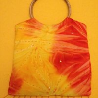 Лятна чантичка Saison seche дървени дръжки текстил оранжево жълто, снимка 6 - Чанти - 45745699